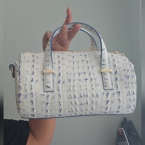 Brahmin Blue and White Croc-Embossed Satchel